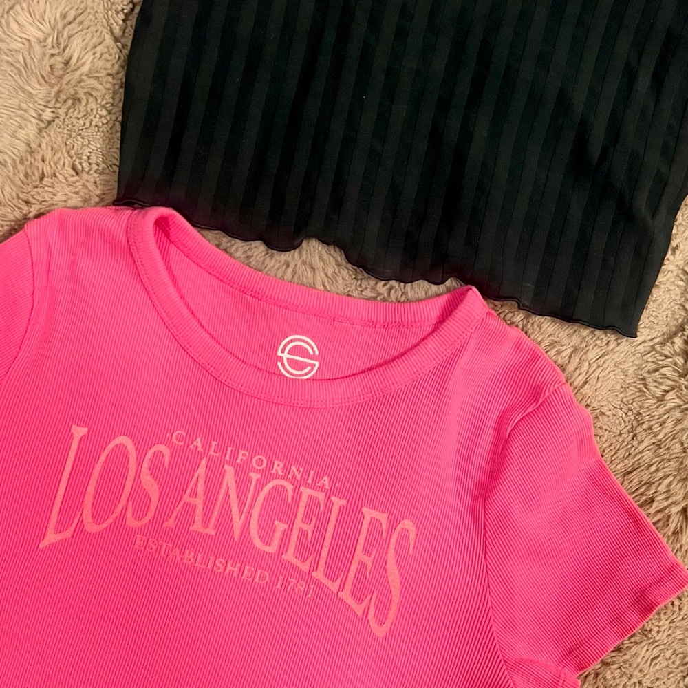 Aerie Pink and Black Crop Tops